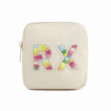 uekeboag Personalized Small Nylon Rx Cosmetic Bag, Cute Chenille Letter Patch Medicine Drug Pouch wi...