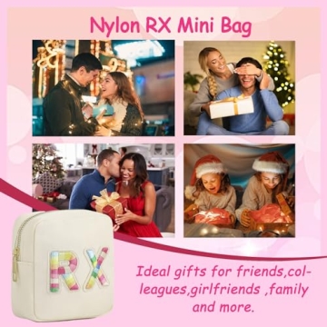 uekeboag Personalized Small Nylon Rx Cosmetic Bag, Cute Chenille Letter Patch Medicine Drug Pouch with Zipper,Preppy Makeup Travel Vitamin Bag for Women and Girls