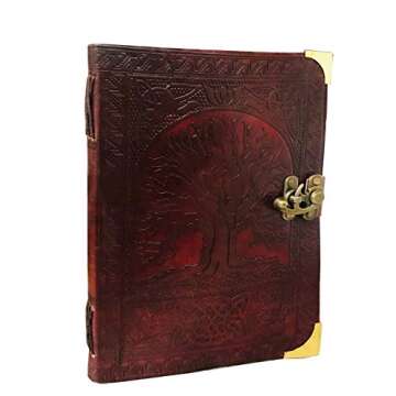 Leather Celtic Tree of Life Book of Shadows Blank Spell Book Wicca (Brown Large)
