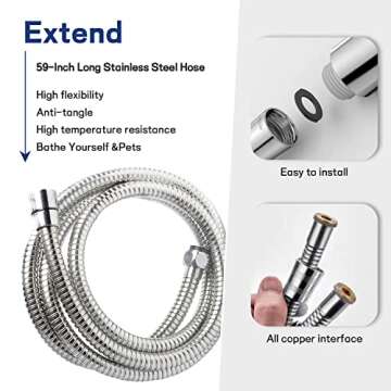 High Pressure Handheld Shower Head 11 Spray Settings, 4.85 inch Pause Switch Water Saving Shower Head, Removable High Flow Bathroom Showerhead with Long Hose and Adjustable Bracket (Matte Black)