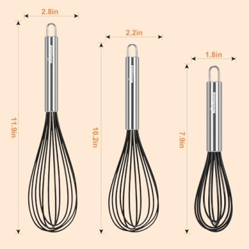 NileHome Stainless Steel Silicone Whisk Set - 3 Pack 8" 10" 12"