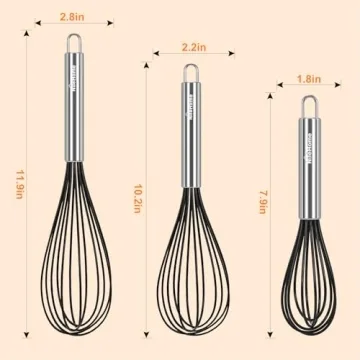 NileHome Stainless Steel Silicone Whisk Set - 3 Pack 8" 10" 12"