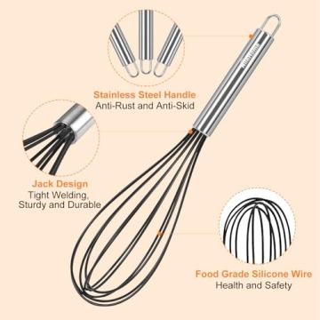 NileHome Stainless Steel Silicone Whisk Set - 3 Pack 8" 10" 12"
