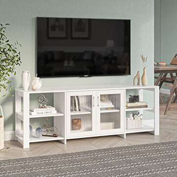 Panana TV Stand Television Stands Cabinet with 2 Doors 4 Open Cubby Storage Cabinets for Living Room Bedroom for TVs up to 70 Inches (White, 62.99 inch)