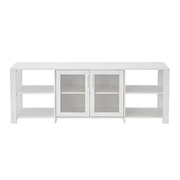Panana TV Stand Television Stands Cabinet with 2 Doors 4 Open Cubby Storage Cabinets for Living Room Bedroom for TVs up to 70 Inches (White, 62.99 inch)