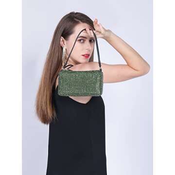 NOGUTU Green Evening Bag Green Rhinestone Purse Green Rhinestone Bag Green Clutch Purses for Women