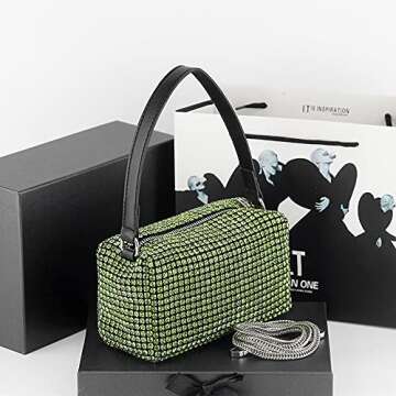 NOGUTU Green Evening Bag Green Rhinestone Purse Green Rhinestone Bag Green Clutch Purses for Women