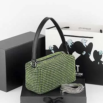 NOGUTU Green Evening Bag Green Rhinestone Purse Green Rhinestone Bag Green Clutch Purses for Women