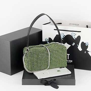 NOGUTU Green Evening Bag Green Rhinestone Purse Green Rhinestone Bag Green Clutch Purses for Women