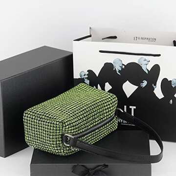 NOGUTU Green Evening Bag Green Rhinestone Purse Green Rhinestone Bag Green Clutch Purses for Women