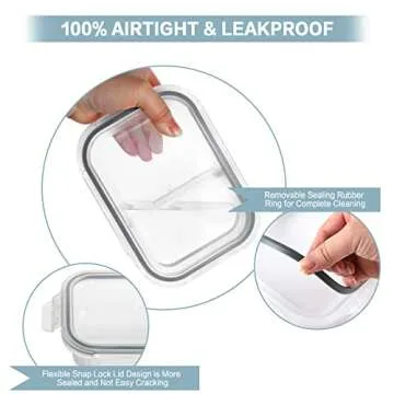 Bayco 10 Pack Glass Meal Prep Containers 2 Compartment, Food Storage Airtight Glass Lunch Bento Boxes, BPA-Free & Leak Proof (10 lids & 10 Containers) - Grey