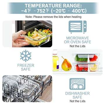 Bayco 10 Pack Glass Meal Prep Containers 2 Compartment, Food Storage Airtight Glass Lunch Bento Boxes, BPA-Free & Leak Proof (10 lids & 10 Containers) - Grey