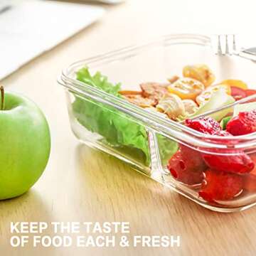 Bayco 10 Pack Glass Meal Prep Containers 2 Compartment, Food Storage Airtight Glass Lunch Bento Boxes, BPA-Free & Leak Proof (10 lids & 10 Containers) - Grey