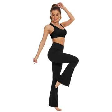 ZOOSIXX Flare Leggings for Women, Crossover High Waisted Black Workout Yoga Pants with Pockets