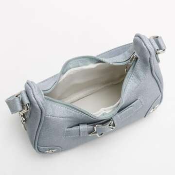 RTGGSEL Women's Contrast Color Plaid Striped Saddle Crossbody Shoulder Underarm Satchel Handbag Tote Clutch Purse Hobo Bag (Star Denim Blue)