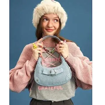 RTGGSEL Women's Contrast Color Plaid Striped Saddle Crossbody Shoulder Underarm Satchel Handbag Tote Clutch Purse Hobo Bag (Star Denim Blue)