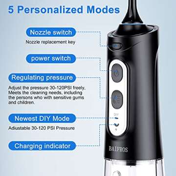 Cordless Water Dental Flosser for Teeth, BAIFROS Portable Rechargeable Teeth Cleaner with DIY Mode R...