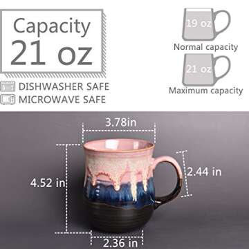 Bosmarlin Large Ceramic Coffee Mug, Big Tea Cup for Office and Home, 21 Oz, Dishwasher and Microwave...