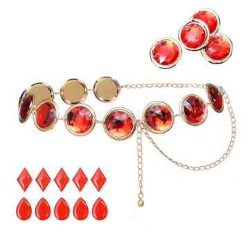 C-ZOFEK Women's Anime Cosplay Red Stone Link Chain Belt for Costumes Props Great Gift (Eleven stones)
