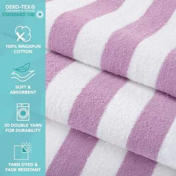 Arkwright California Cabana Stripe Beach Towel - Pack of 4 - Large Soft Quick Dry Cotton Terry Towel...