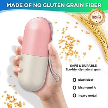 Zannaki Upgrade Large Compartment Grain Fiber Moisture Proof Cute Weekly Pill Organizer, Laser Carving Markings, BPA Free Travel Hiking 7 Day Pill Box Case to Hold Pills,Vitamins,Fish Oil,Supplements