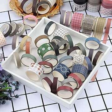 NOGAMOGA 100 Rolls Vintage Washi Tape Set, Basic Collection 10mm/25mm Wide Solid Color Masking Tapes, Writable Decoration Tape for Arts, DIY Crafts, Bullet Journals, Planners, Scrapbooking, Wrapping