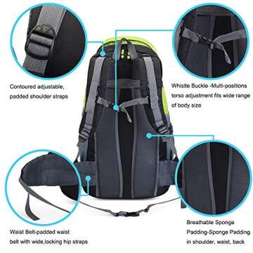 RuRu monkey 50L Hiking Backpack, Lightweight Daypack for Outdoor Camping Travel, Backpacking Backpack for Women Men