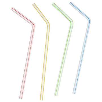 200 Pack Colorful Flexible Plastic Drinking Straws
