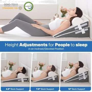 GOHOME Wedge Pillow Set for After Surgery, 3-Piece Adjustable Memory Foam Bed Wedge Pillow for Sleeping - Snoring, Acid Reflux, Neck Pain and Back Pain, White and Grey