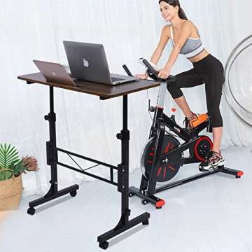 Standing Desk Adjustable Height, Mobile Stand Up Desk with Wheels Small Computer Desk Rolling Desk, ...