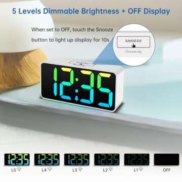 DreamSky Super Loud Alarm Clock for Heavy Sleepers - RGB Small Digital Clock for Kids Bedroom Bedside Nightstand, Electric Desk Clock with Large Numbers, Dimmer, Adjustable Volume, USB Port, Snooze