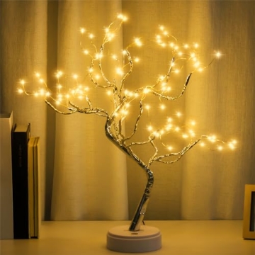 PXBNIUYA Room Decor, 20" 108 LED Tabletop Bonsai Tree Light, DIY Artificial Tree Lamp, Battery/USB O...