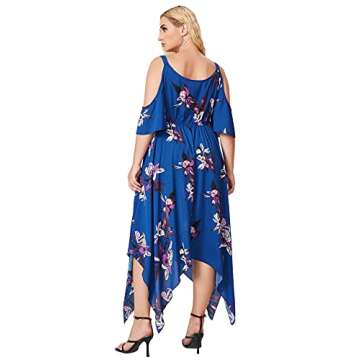 Milumia Women's Plus Size Cold Shoulder Tropical Floral Slit Summer Maxi Dress Blue 3X-Large Plus
