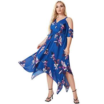 Milumia Women's Plus Size Cold Shoulder Tropical Floral Slit Summer Maxi Dress Blue 3X-Large Plus
