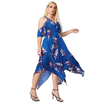 Milumia Women's Plus Size Cold Shoulder Tropical Floral Slit Summer Maxi Dress Blue 3X-Large Plus