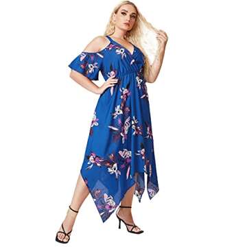 Milumia Women's Plus Size Cold Shoulder Tropical Floral Slit Summer Maxi Dress Blue 3X-Large Plus