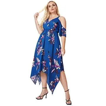 Milumia Women's Plus Size Cold Shoulder Tropical Floral Slit Summer Maxi Dress Blue 3X-Large Plus