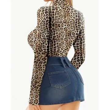 MANGOPOP Women's Mock Turtle Neck Long Sleeve Tops Bodysuit Jumpsuit