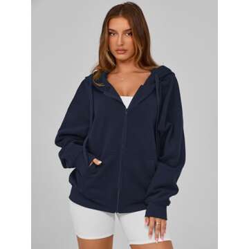 MASCOMODA Women Zip Up Hoodie Trendy Oversized Sweatshirt Casual Long Sleeve Fleece Jacket Fall Wint...