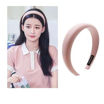 ZYALTFDC Women's Wide Pink Padded Satin Headband - Chunky Non-Slip Hair Accessory for Women and Girl...