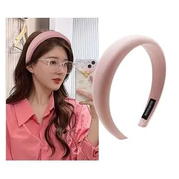 ZYALTFDC Women's Wide Pink Padded Satin Headband - Chunky Non-Slip Hair Accessory for Women and Girls