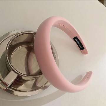 ZYALTFDC Women's Wide Pink Padded Satin Headband - Chunky Non-Slip Hair Accessory for Women and Girls