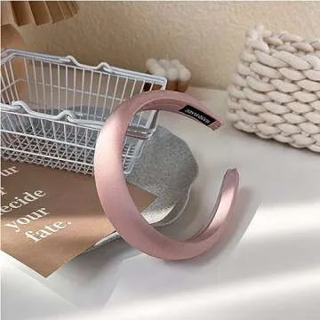 ZYALTFDC Women's Wide Pink Padded Satin Headband - Chunky Non-Slip Hair Accessory for Women and Girls