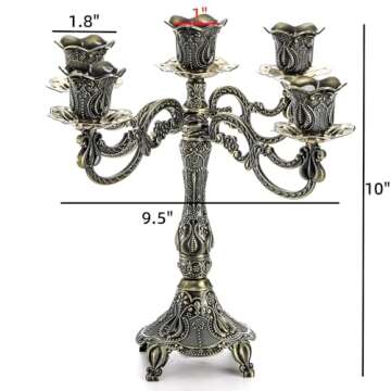 Peohud 5-Candle Metal Candelabra, 10 Inch Tall 5 Arms Candle Holder Stick for Taper Candles, Vintage...