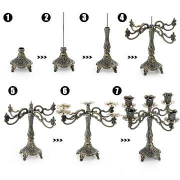 Peohud 5-Candle Metal Candelabra, 10 Inch Tall 5 Arms Candle Holder Stick for Taper Candles, Vintage Candelabra Candle Stand for Home Decor, Event, Wedding, Party