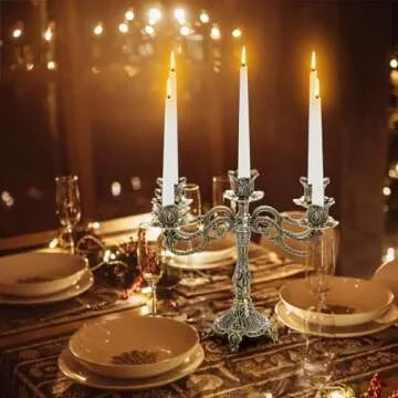 Peohud 5-Candle Metal Candelabra, 10 Inch Tall 5 Arms Candle Holder Stick for Taper Candles, Vintage Candelabra Candle Stand for Home Decor, Event, Wedding, Party