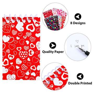 Zonon Mini Valentines Day Notepads, Mini Tiny Heart Notepads Spiral Notebooks Teacher Student Classroom Rewards Favor Supplies for Girls Boys School Valentines Day Party Decoration Favors (24)