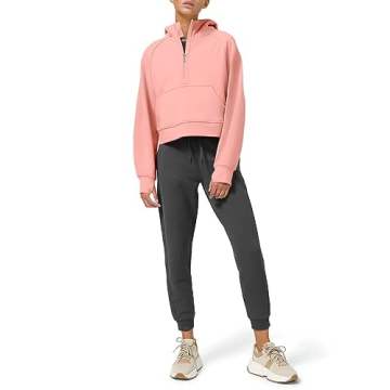 LASLULU Women's Cropped Fleece Zip Sweatshirt