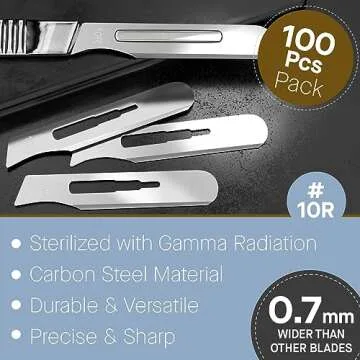 10r Blades Dermaplaning 0.7mm Extra Wide Pack of 100 Surgical Blades 10r, Size 10r Scalpel Blades, High Carbon Steel Dermablade Dermaplane Blades 10r Individually Wrapped Disposable 10r Blade Sterile