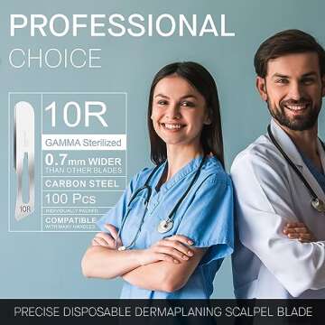 10r Blades Dermaplaning 0.7mm Extra Wide Pack of 100 Surgical Blades 10r, Size 10r Scalpel Blades, High Carbon Steel Dermablade Dermaplane Blades 10r Individually Wrapped Disposable 10r Blade Sterile